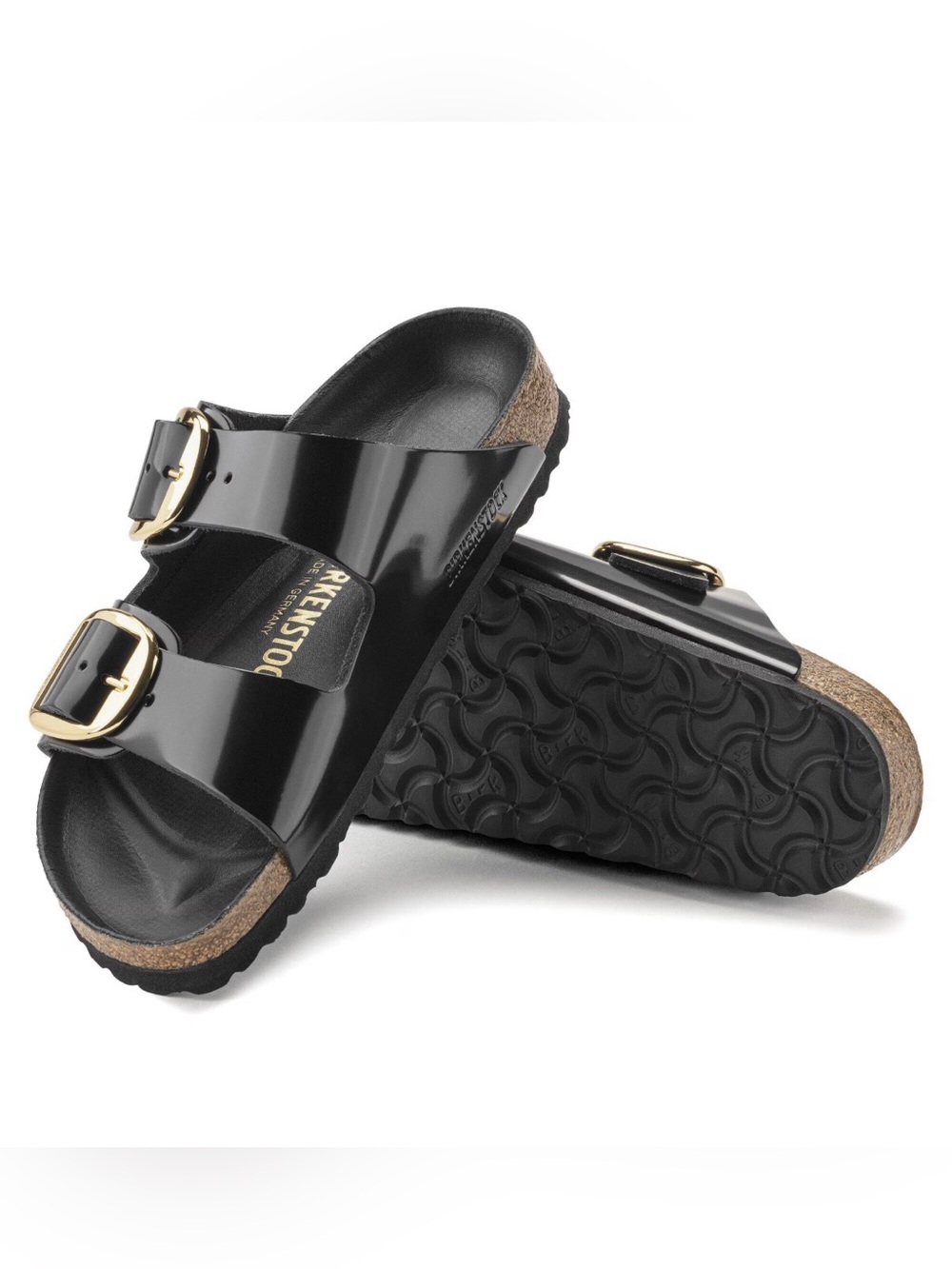 Birkenstock Big Buckle High Shine Black Arizona Sandals - Picture 1 of 14